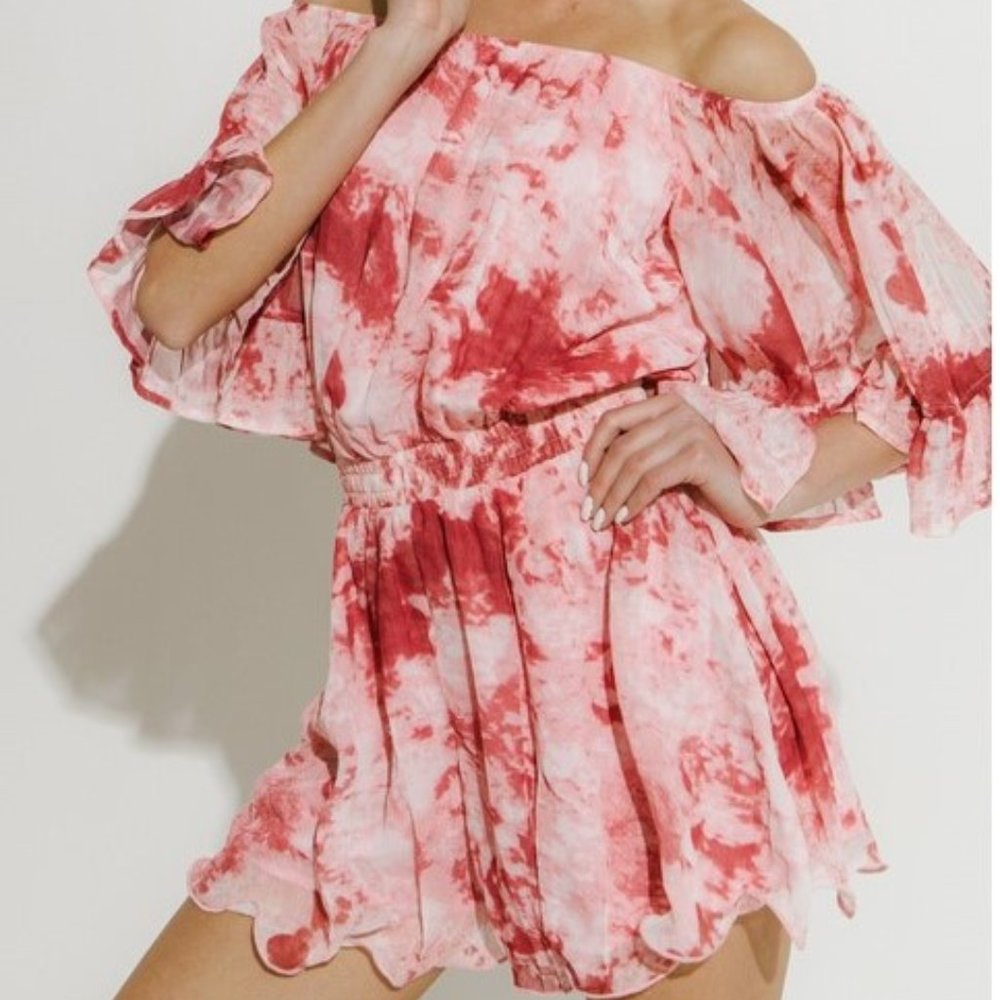 Tie-Dye Ruffle Off The Shoulder Romper - Picture 2 of 4